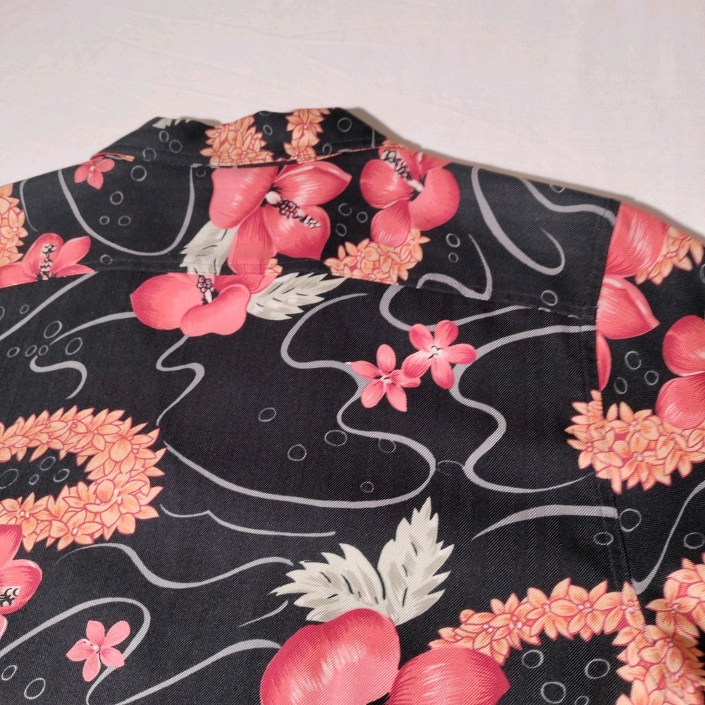 Tommy Bahama Womens Shirt Top Size Small Black Orange Hawaiian Floral 100% Silk - Picture 12 of 16
